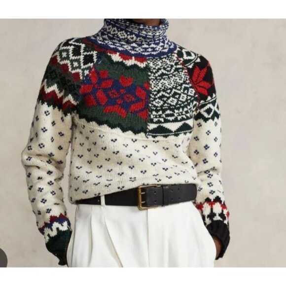 Polo Ralph Lauren Sweaters - Polo Ralph Lauren XXS Patchwork Sweater Fair Isle Whipstitch Cotton Alpaca Women